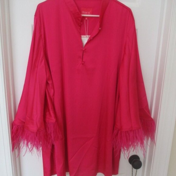 Marie by Victoria Dunn Designs Hot Pink Feather sleeve mini dress XLarge NWT - Picture 1 of 12